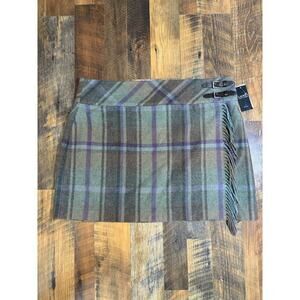 NWT LAUREN RALPH LAUREN Wool-Blend Plaid Fringe Kilt Skirt Sz 18W Retails $225